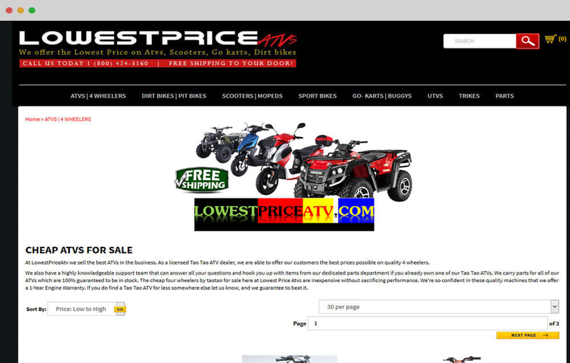 Lowest Price ATVs - Website Design & Development screenshot 1